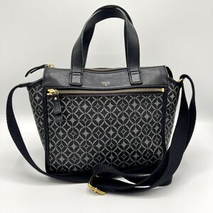 Fossil Tessa Geometric Print Coated Canvas Satchel/Crossbody Bag Black SHB1471